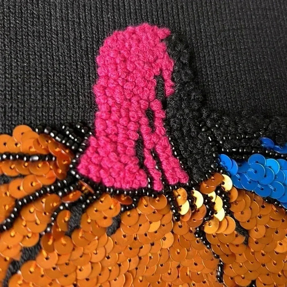Y2K rare Michael Simon sweater,Halloween pumpkin sequins,2004, PTP 17.5-20”, EC - Picture 10 of 17